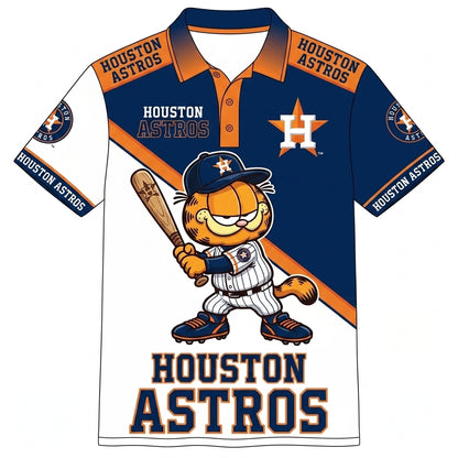 30 Team MLB - Baseball Polo Shirt, Team Color Game Day Polo, Cartoon Cat Baseball Inspired Sports Jersey