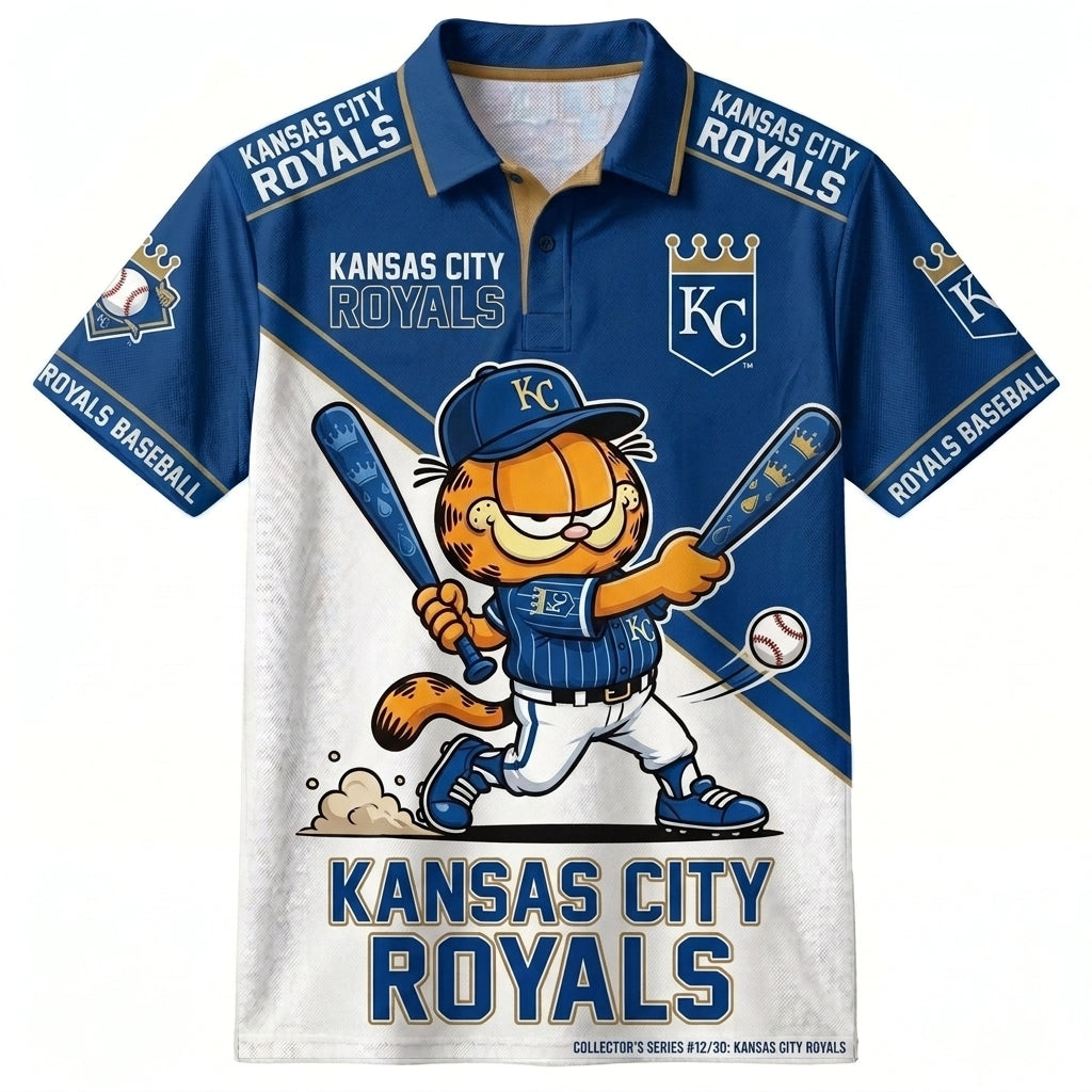 30 Team MLB - Baseball Polo Shirt, Team Color Game Day Polo, Cartoon Cat Baseball Inspired Sports Jersey