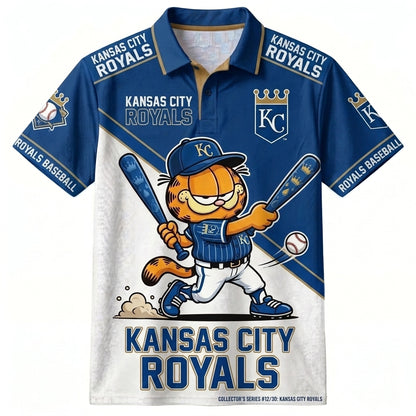 30 Team MLB - Baseball Polo Shirt, Team Color Game Day Polo, Cartoon Cat Baseball Inspired Sports Jersey