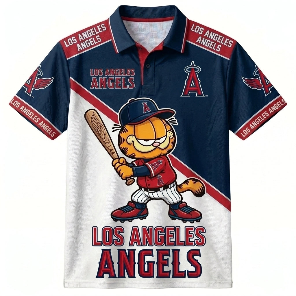 30 Team MLB - Baseball Polo Shirt, Team Color Game Day Polo, Cartoon Cat Baseball Inspired Sports Jersey