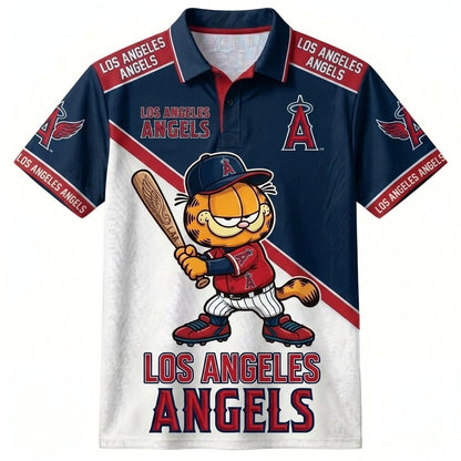 30 Team MLB - Baseball Polo Shirt, Team Color Game Day Polo, Cartoon Cat Baseball Inspired Sports Jersey