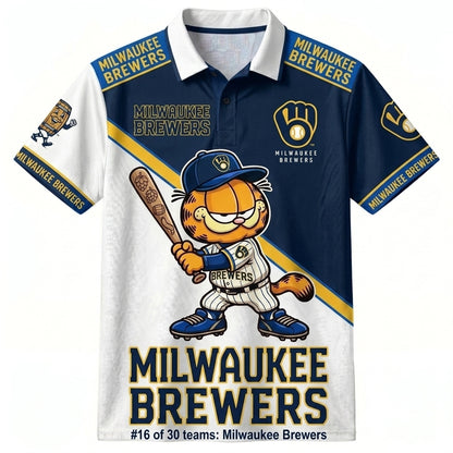 30 Team MLB - Baseball Polo Shirt, Team Color Game Day Polo, Cartoon Cat Baseball Inspired Sports Jersey