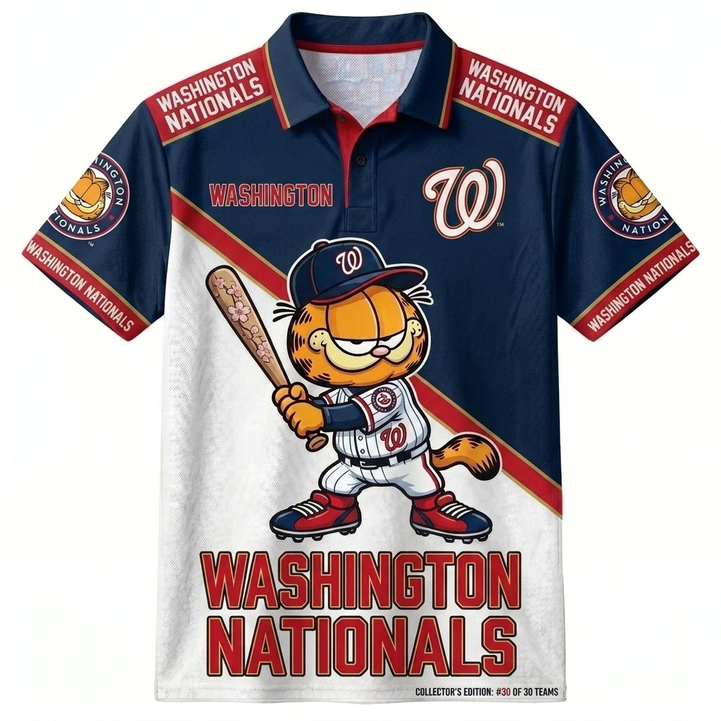 30 Team MLB - Baseball Polo Shirt, Team Color Game Day Polo, Cartoon Cat Baseball Inspired Sports Jersey