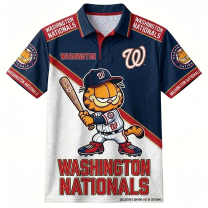 30 Team MLB - Baseball Polo Shirt, Team Color Game Day Polo, Cartoon Cat Baseball Inspired Sports Jersey