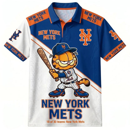 30 Team MLB - Baseball Polo Shirt, Team Color Game Day Polo, Cartoon Cat Baseball Inspired Sports Jersey