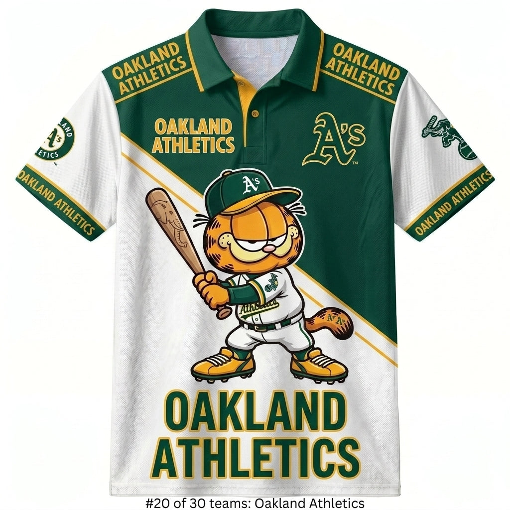 30 Team MLB - Baseball Polo Shirt, Team Color Game Day Polo, Cartoon Cat Baseball Inspired Sports Jersey