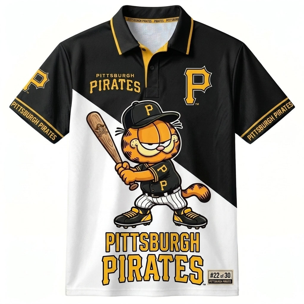 30 Team MLB - Baseball Polo Shirt, Team Color Game Day Polo, Cartoon Cat Baseball Inspired Sports Jersey