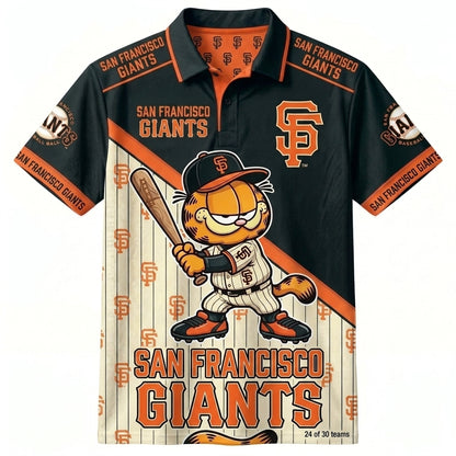 30 Team MLB - Baseball Polo Shirt, Team Color Game Day Polo, Cartoon Cat Baseball Inspired Sports Jersey