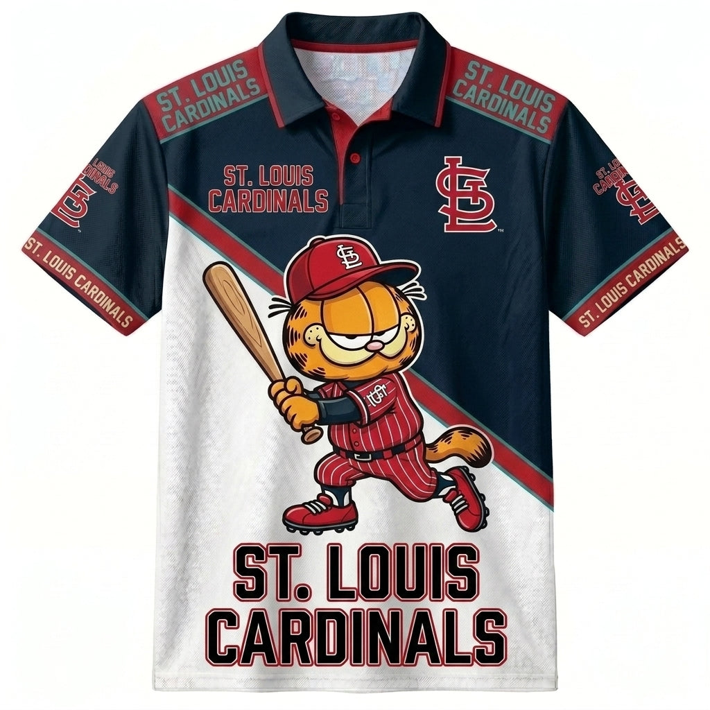 30 Team MLB - Baseball Polo Shirt, Team Color Game Day Polo, Cartoon Cat Baseball Inspired Sports Jersey