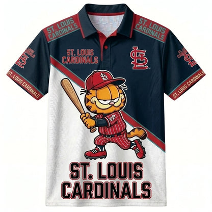 30 Team MLB - Baseball Polo Shirt, Team Color Game Day Polo, Cartoon Cat Baseball Inspired Sports Jersey
