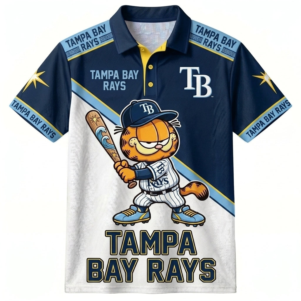 30 Team MLB - Baseball Polo Shirt, Team Color Game Day Polo, Cartoon Cat Baseball Inspired Sports Jersey