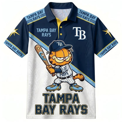 30 Team MLB - Baseball Polo Shirt, Team Color Game Day Polo, Cartoon Cat Baseball Inspired Sports Jersey