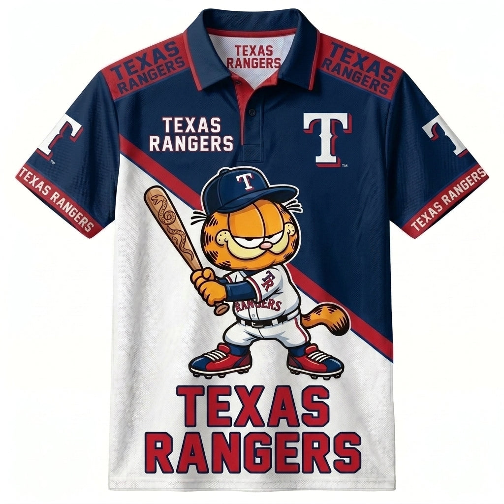 30 Team MLB - Baseball Polo Shirt, Team Color Game Day Polo, Cartoon Cat Baseball Inspired Sports Jersey