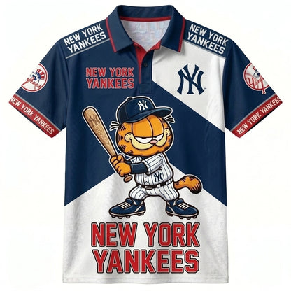 30 Team MLB - Baseball Polo Shirt, Team Color Game Day Polo, Cartoon Cat Baseball Inspired Sports Jersey