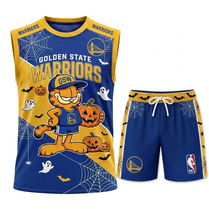 Halloween Basketball Jersey And Shorts Set, Cartoon Cat Sport Fan Outfit | 30 Teams Available