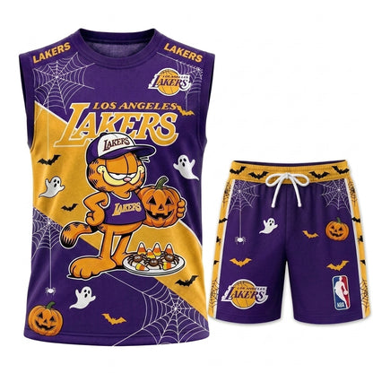 Halloween Basketball Jersey And Shorts Set, Cartoon Cat Sport Fan Outfit | 30 Teams Available