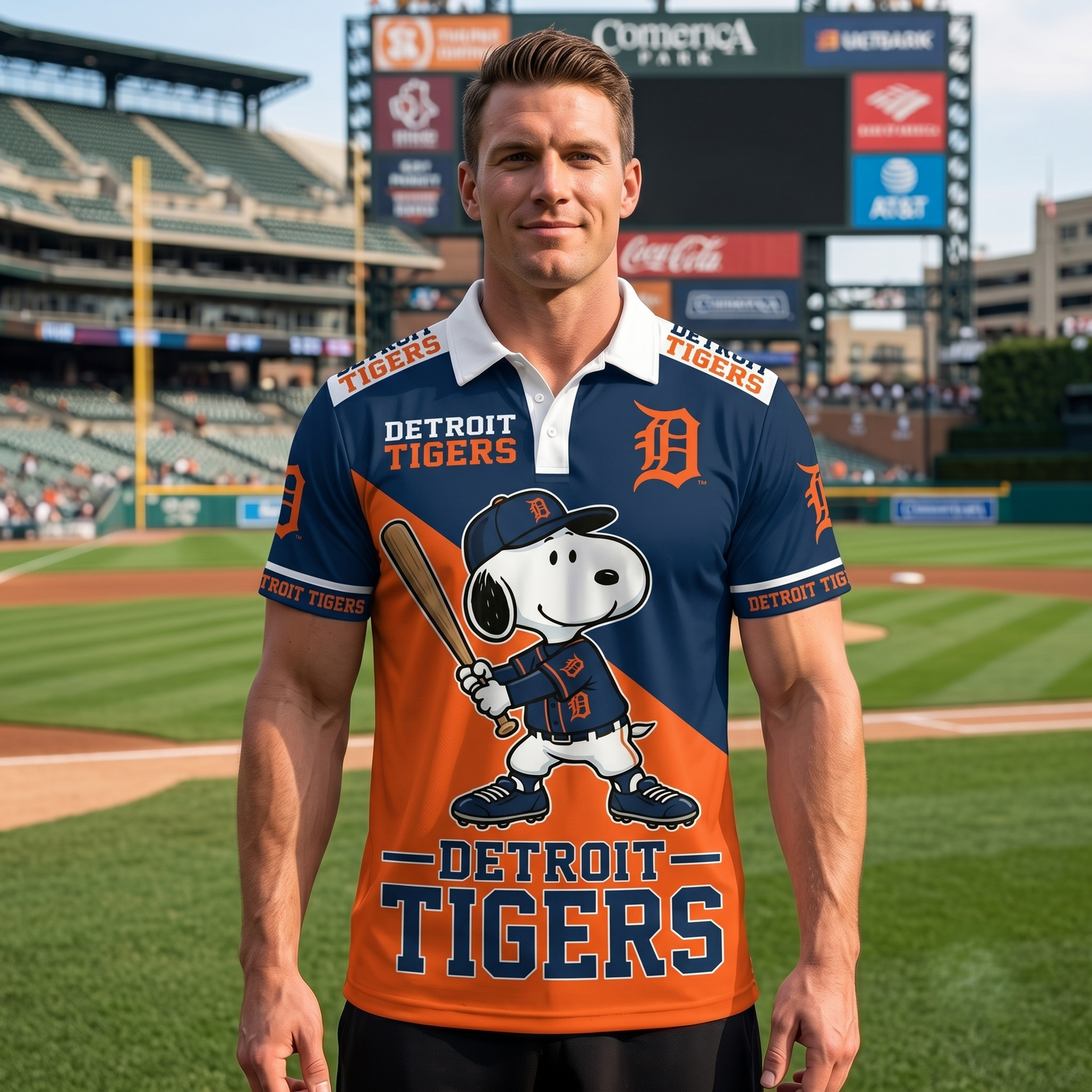 American League - AL Baseball Polo Shirt, Team Color Game Day Polo, Cartoon Dog Baseball Inspired Sports Jersey, Navy Pinstripe Fanwear Shirt