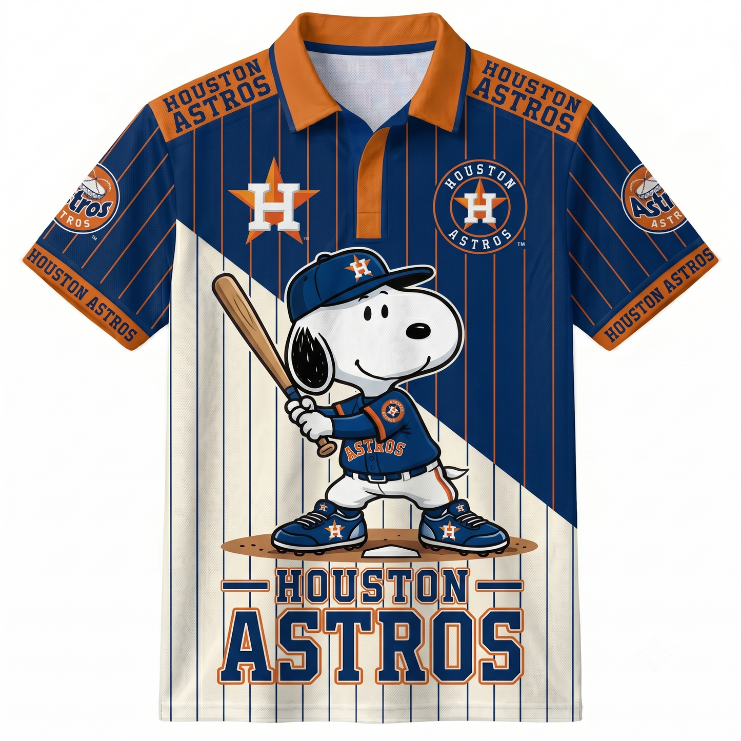 American League - AL Baseball Polo Shirt, Team Color Game Day Polo, Cartoon Dog Baseball Inspired Sports Jersey, Navy Pinstripe Fanwear Shirt