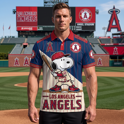 American League - AL Baseball Polo Shirt, Team Color Game Day Polo, Cartoon Dog Baseball Inspired Sports Jersey, Navy Pinstripe Fanwear Shirt