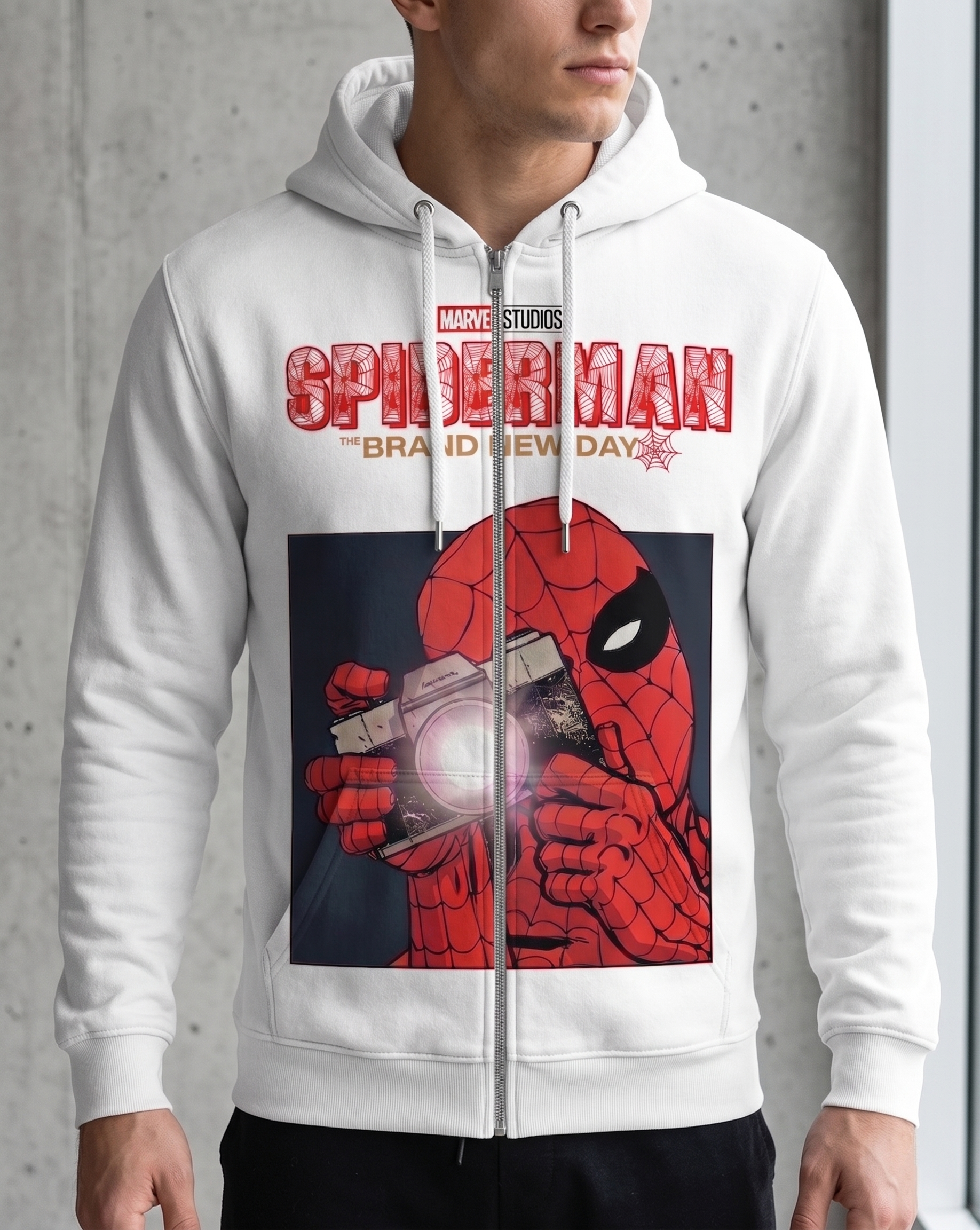 Web Slinger Superhero Graphic Shirt — White Comic Inspired T-Shirt — Sweatshirt — Hoodie & Zip Hoodi - Custom Fan Apparel Image 8