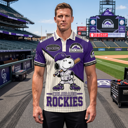 National League — NL Baseball Polo Shirt, Team Color Game Day Polo, Cartoon Dog Baseball Inspired Sports Jersey, Navy Pinstripe Fanwear Shirt