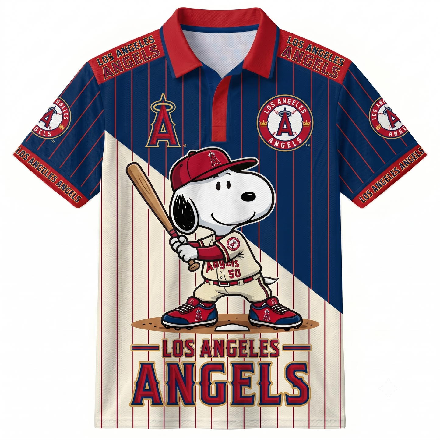 American League - AL Baseball Polo Shirt, Team Color Game Day Polo, Cartoon Dog Baseball Inspired Sports Jersey, Navy Pinstripe Fanwear Shirt