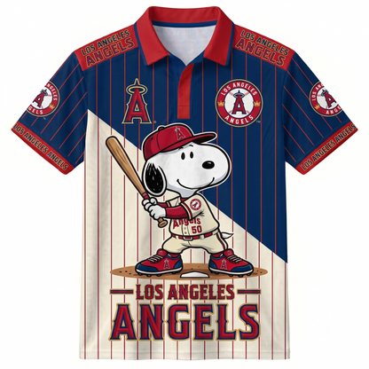 American League - AL Baseball Polo Shirt, Team Color Game Day Polo, Cartoon Dog Baseball Inspired Sports Jersey, Navy Pinstripe Fanwear Shirt