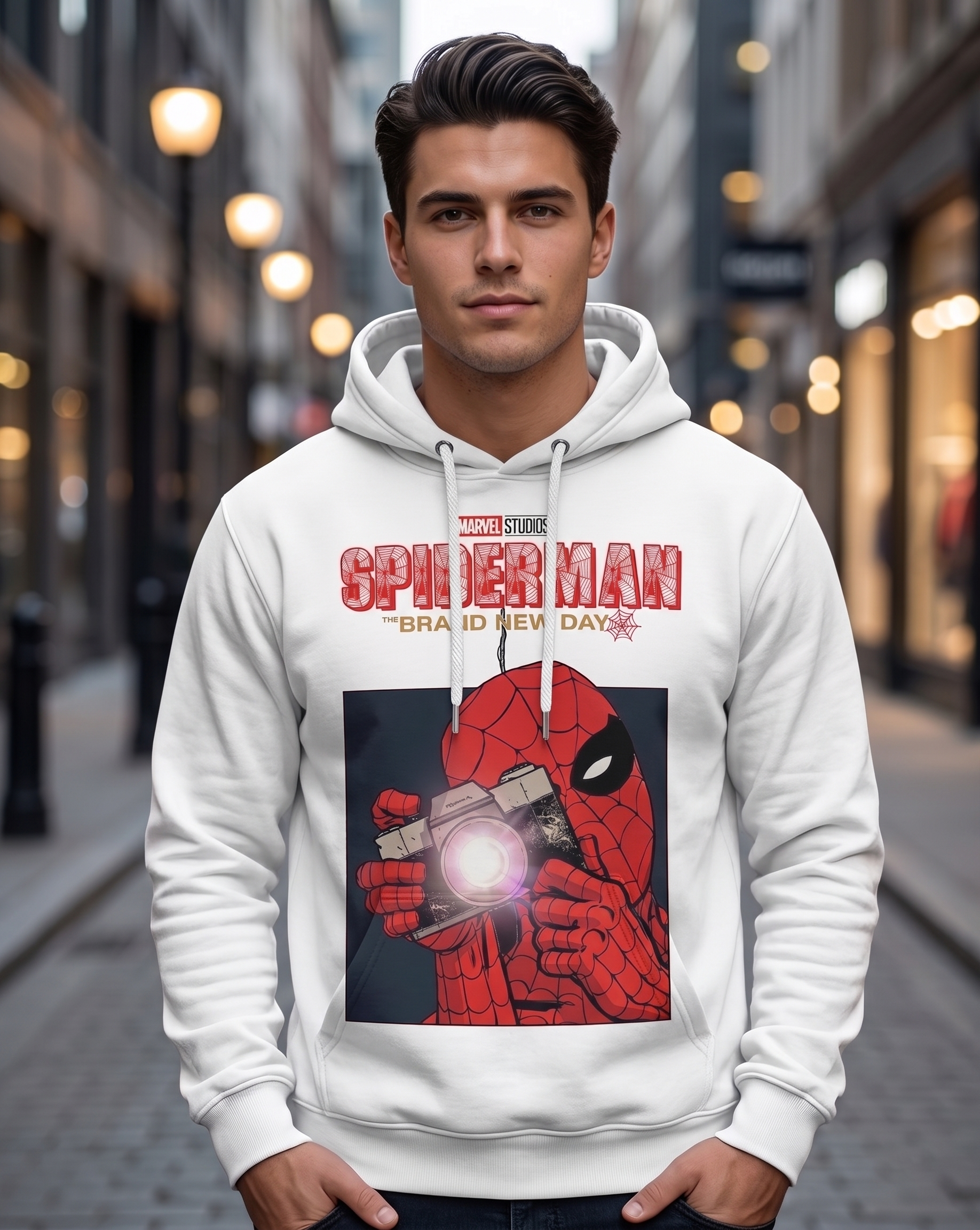 Web Slinger Superhero Graphic Shirt — White Comic Inspired T-Shirt — Sweatshirt — Hoodie & Zip Hoodi - Custom Fan Apparel Image 6