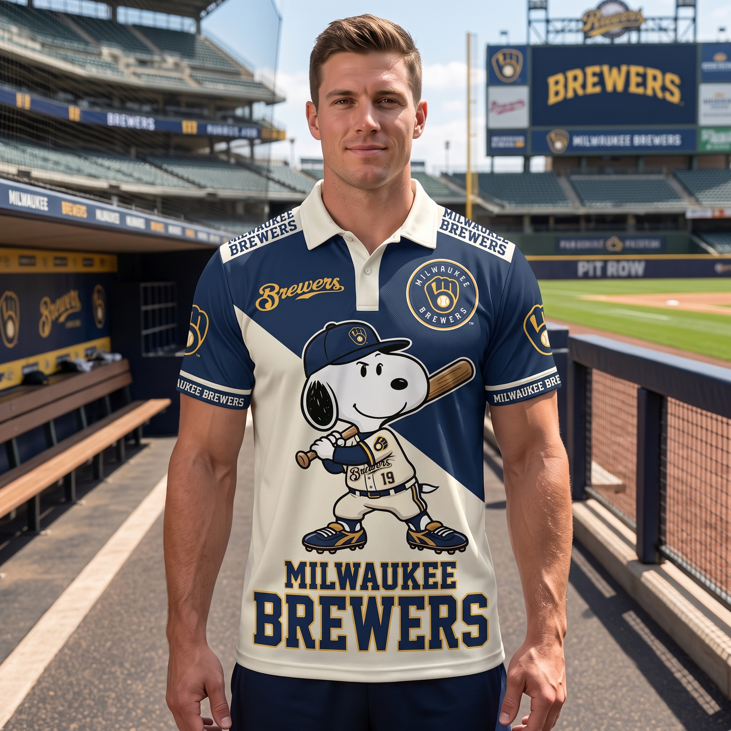 National League — NL Baseball Polo Shirt, Team Color Game Day Polo, Cartoon Dog Baseball Inspired Sports Jersey, Navy Pinstripe Fanwear Shirt