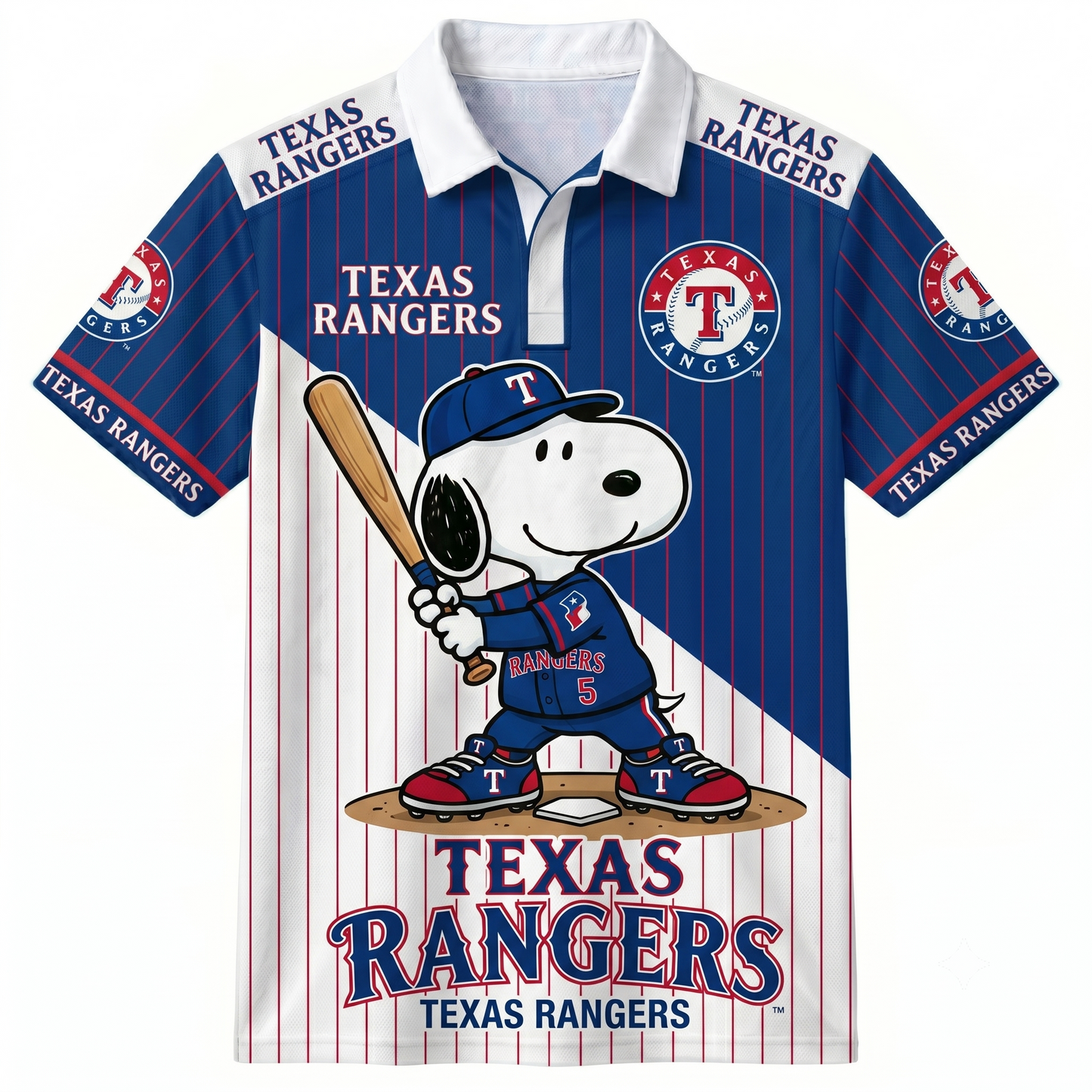 American League - AL Baseball Polo Shirt, Team Color Game Day Polo, Cartoon Dog Baseball Inspired Sports Jersey, Navy Pinstripe Fanwear Shirt