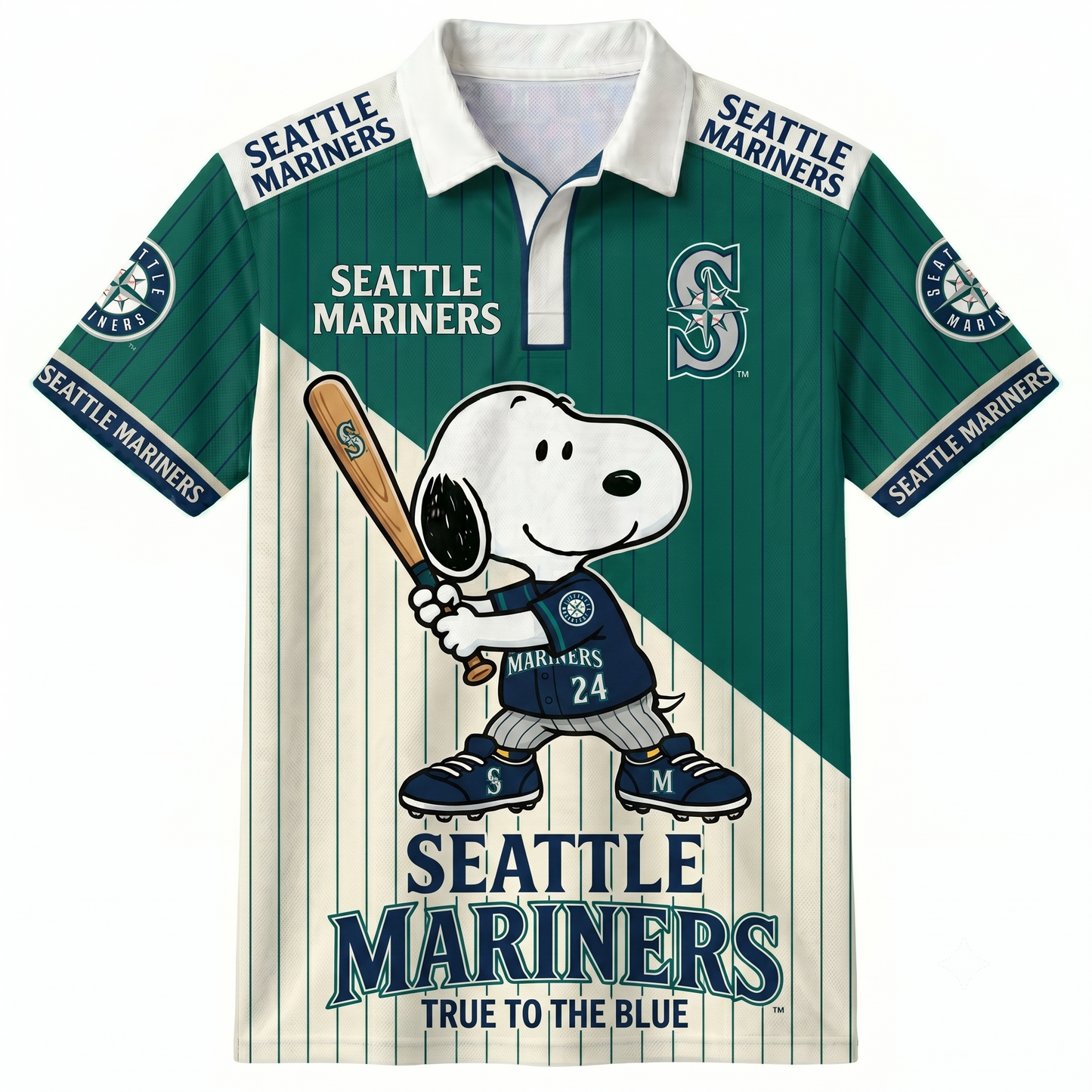 American League - AL Baseball Polo Shirt, Team Color Game Day Polo, Cartoon Dog Baseball Inspired Sports Jersey, Navy Pinstripe Fanwear Shirt