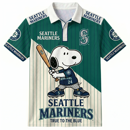 American League - AL Baseball Polo Shirt, Team Color Game Day Polo, Cartoon Dog Baseball Inspired Sports Jersey, Navy Pinstripe Fanwear Shirt