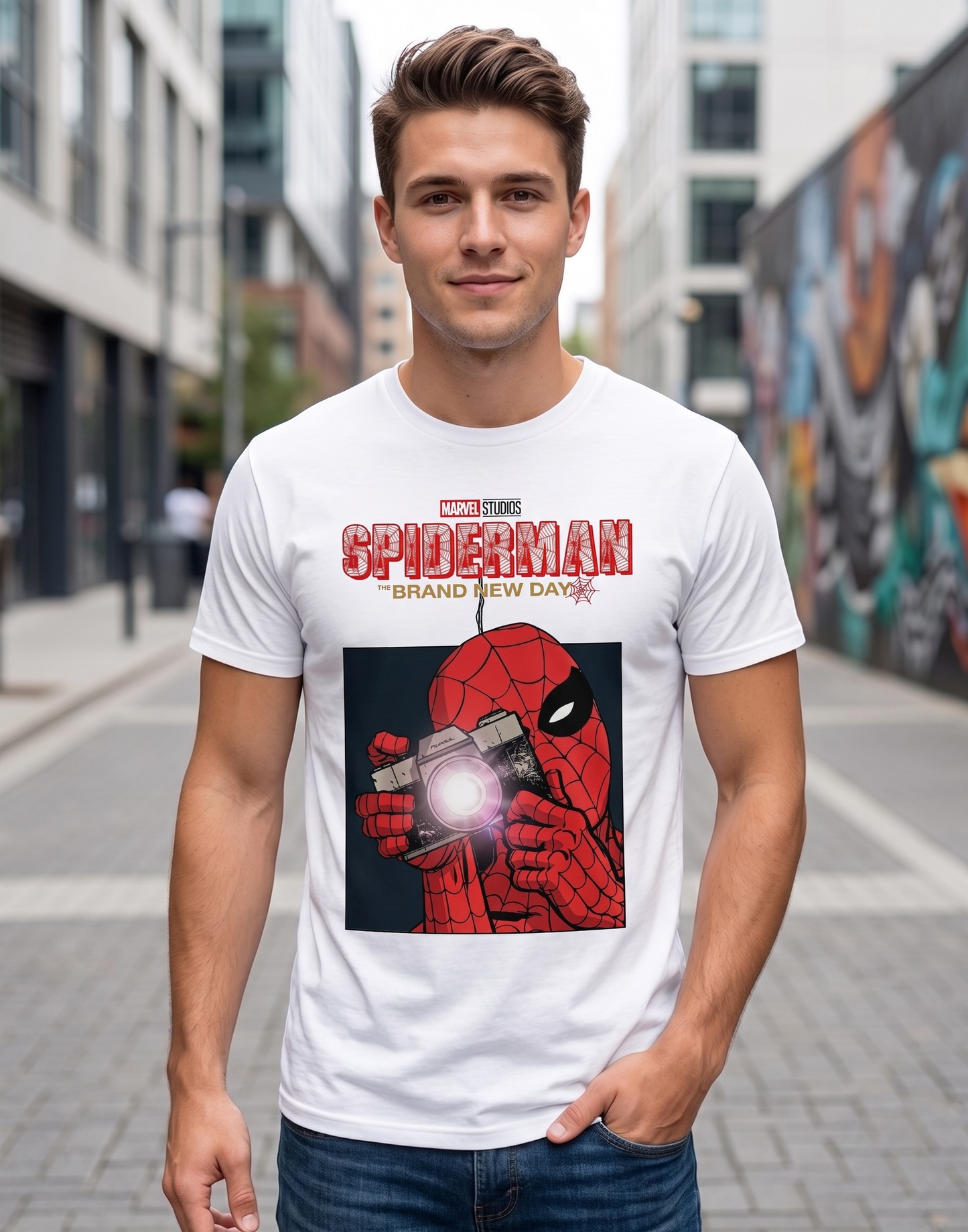 Web Slinger Superhero Graphic Shirt — White Comic Inspired T-Shirt — Sweatshirt — Hoodie & Zip Hoodi - Custom Fan Apparel Image 2