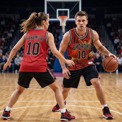 Custom Red Black Authentic Basketball Jersey, Anime Basketball Inspired Sleeveless Jersey, Manga Fan Cosplay Sports Shirt