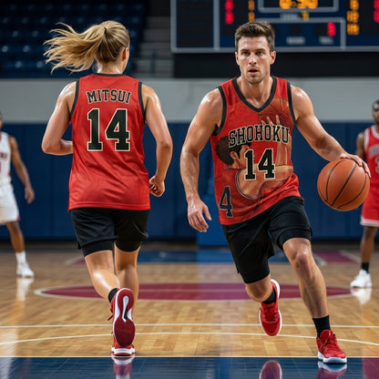 Custom Red Black Authentic Basketball Jersey, Anime Basketball Inspired Sleeveless Jersey, Manga Fan Cosplay Sports Shirt