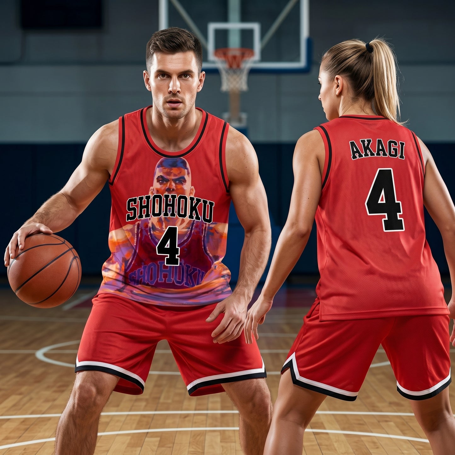 Custom Red Black Authentic Basketball Jersey, Anime Basketball Inspired Sleeveless Jersey, Manga Fan Cosplay Sports Shirt