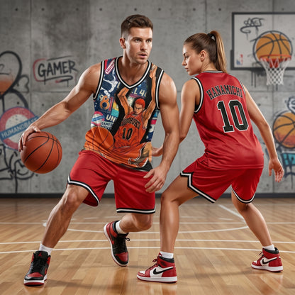 Custom Red Authentic Basketball Jersey, Japanese Anime Inspired Sports Jersey, Cosplay Fan Shirt