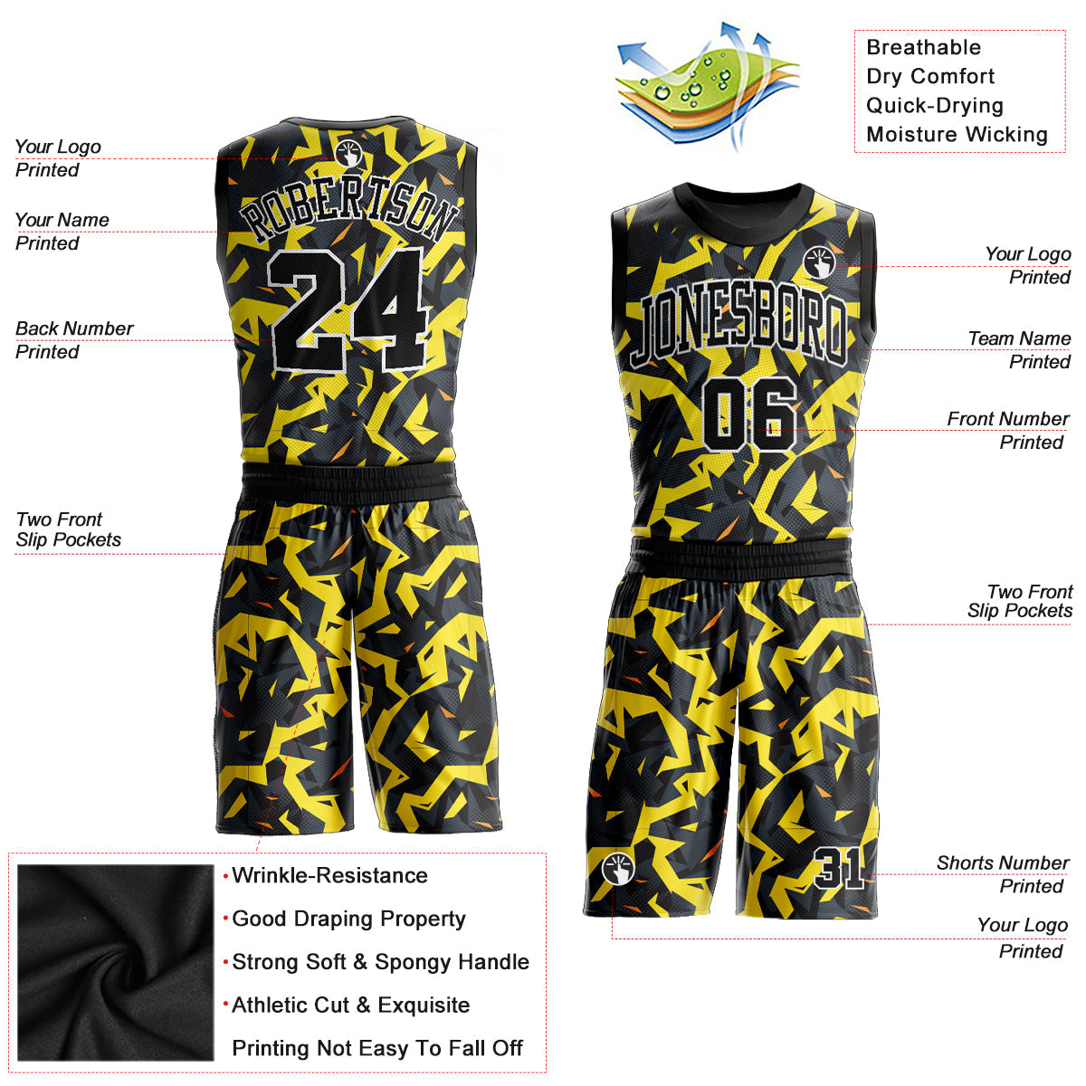 Custom Gold Black-White Round Neck Sublimation Basketball Uniform Jersey