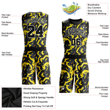 Custom Gold Black-White Round Neck Sublimation Basketball Uniform Jersey