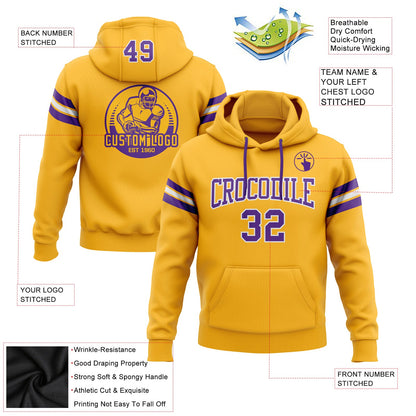 Custom Stitched Gold Purple-White Football Pullover Sweatshirt Hoodie