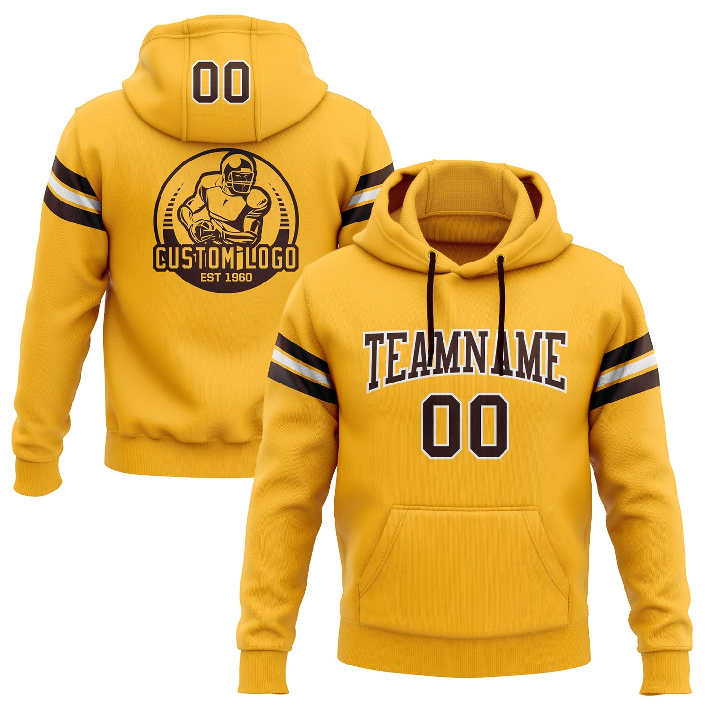 Custom Stitched Gold Brown-White Football Pullover Sweatshirt Hoodie