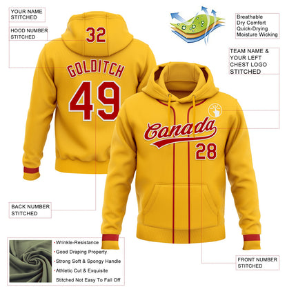 Custom Stitched Gold Red-White Baseball Pullover Sweatshirt Hoodie