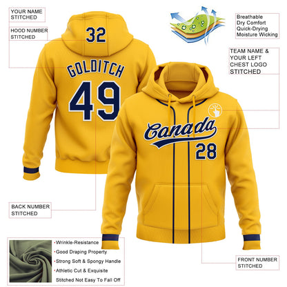 Custom Stitched Gold Navy-White Baseball Pullover Sweatshirt Hoodie