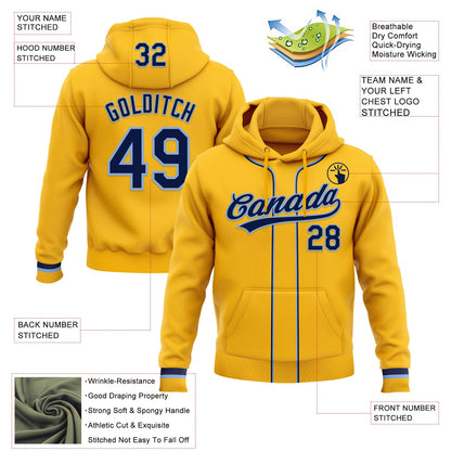 Custom Stitched Gold Navy-Light Blue Baseball Pullover Sweatshirt Hoodie