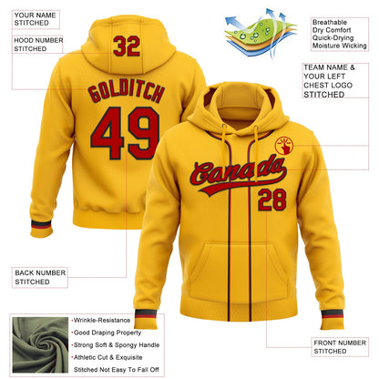 Custom Stitched Gold Red-Black Baseball Pullover Sweatshirt Hoodie
