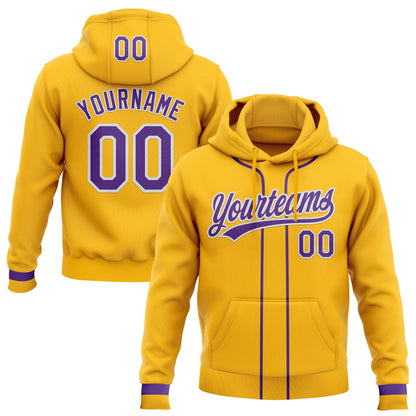 Custom Stitched Gold Purple-White Baseball Pullover Sweatshirt Hoodie
