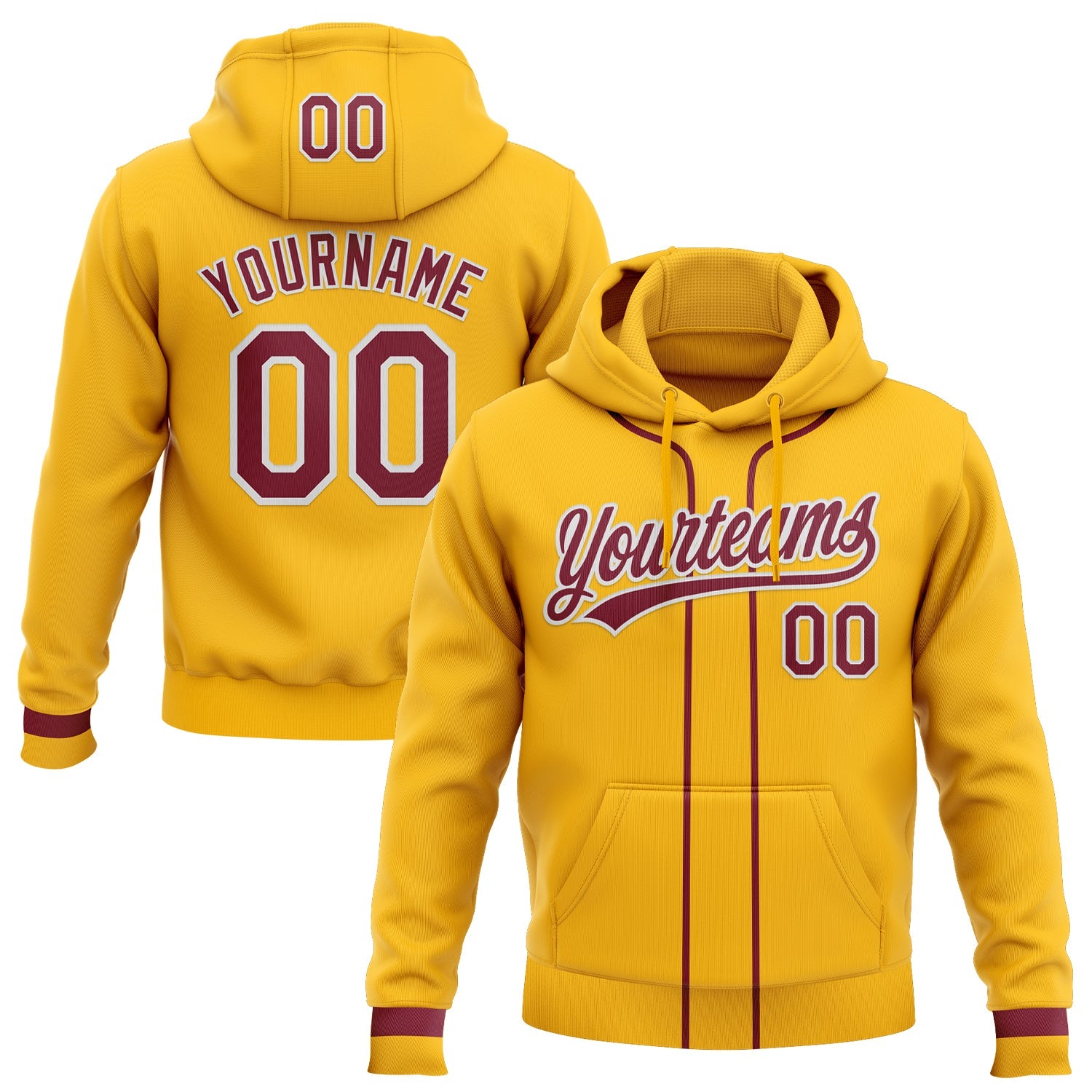 Custom Stitched Gold Crimson-White Baseball Pullover Sweatshirt Hoodie