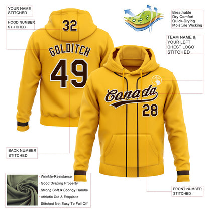 Custom Stitched Gold Brown-White Baseball Pullover Sweatshirt Hoodie