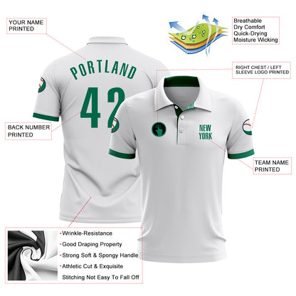 Custom White Kelly Green Performance Golf Polo Shirt