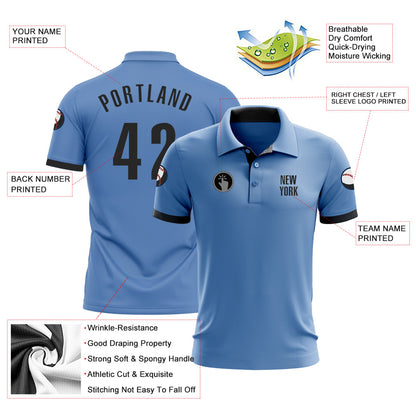Custom Light Blue Black Performance Golf Polo Shirt